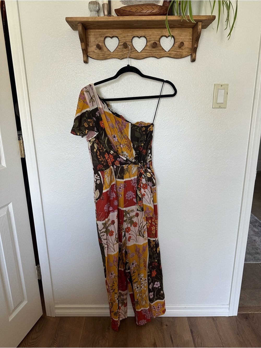 Anthropologie One-Shoulder Floral Patchwork Jumpsuit